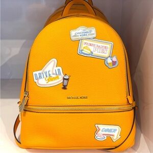 Michael Kors Rhea Medium Color-Block Signature Logo Backpack Pop Orange